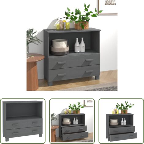 vidaXL Aparador de cajones -  Aparador HAMAR madera maciza pino gris oscuro 85x35x80 cm