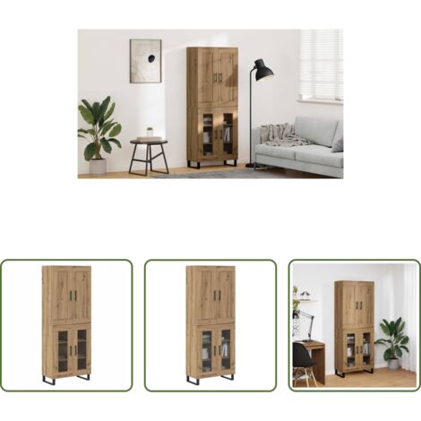 vidaXL Aparador de madera -  Aparador alto Roble artesanal 69,5 x 34 x 180 cm