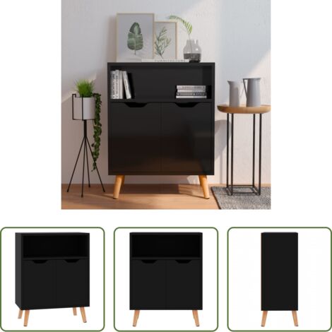 vidaXL Aparador de madera contrachapada -  Aparador de madera de ingeniería negro brillo 60x30x72 cm