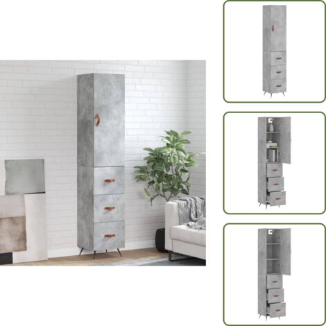 - vidaXL Aparador de madera contrachapada gris hormigón 34,5x34x180 cm -
