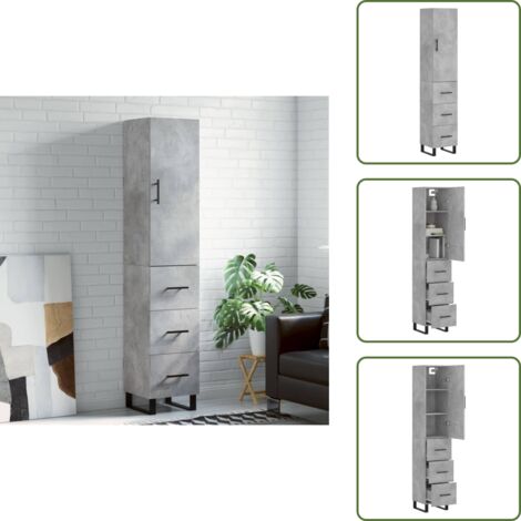- vidaXL Aparador de madera contrachapada gris hormigón 34,5x34x180 cm -