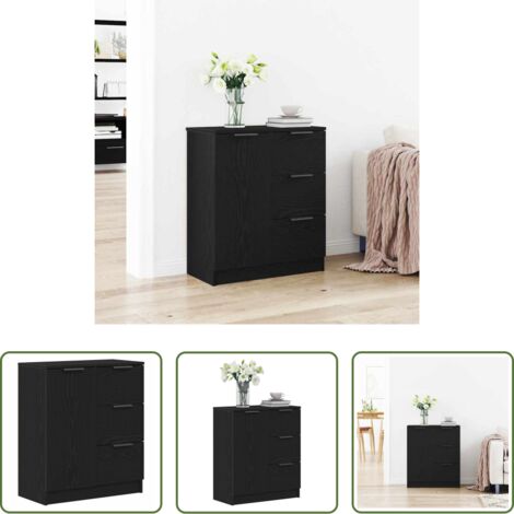 vidaXL Aparador de madera contrachapada -  Vitrina Roble Negro 60 x 30 x 70 cm Madera contrachapada