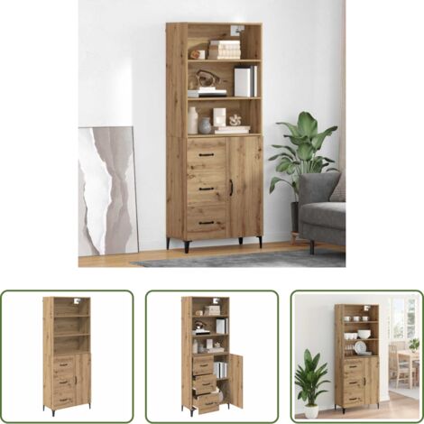 vidaXL Aparador de pared -  Aparador alto con cajón Roble artesanal 69,5 x 34 x 180 cm