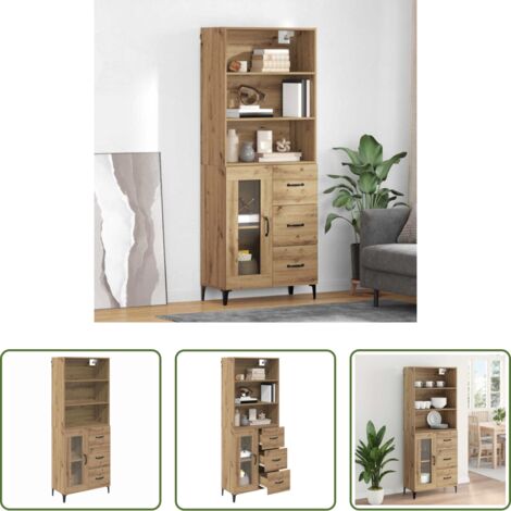 vidaXL Aparador de pared -  Aparador alto con cajón Roble artesanal 69,5 x 34 x 180 cm