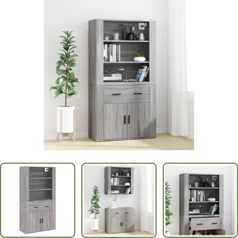 vidaXL Aparador de pared -  Aparador alto de madera contrachapada gris Sonoma