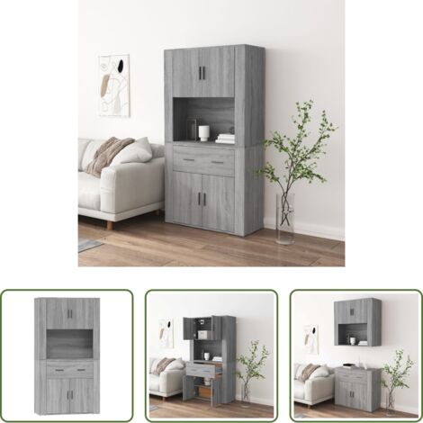 vidaXL Aparador de pared -  Aparador alto de madera contrachapada gris Sonoma