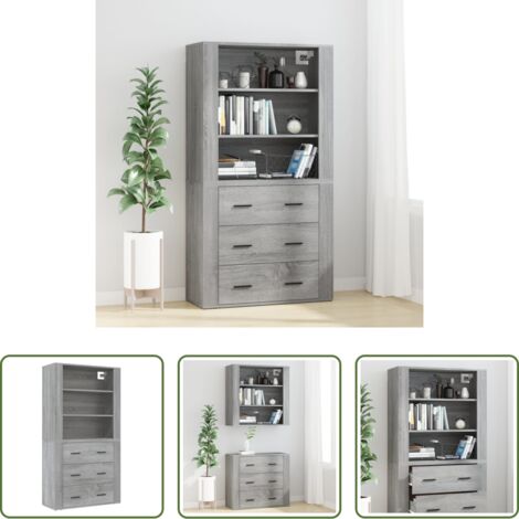 vidaXL Aparador de pared -  Aparador alto de madera contrachapada gris Sonoma