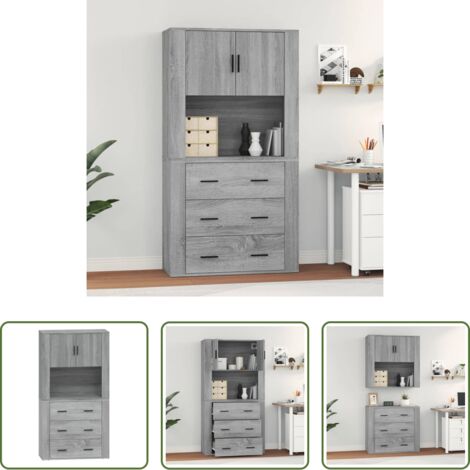 vidaXL Aparador de pared -  Aparador alto de madera contrachapada gris Sonoma