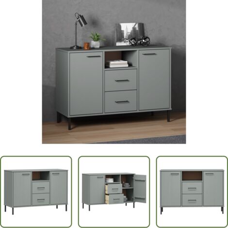 vidaXL Aparador de pino -  Aparador con patas metal OSLO madera maciza gris 113x40x77 cm