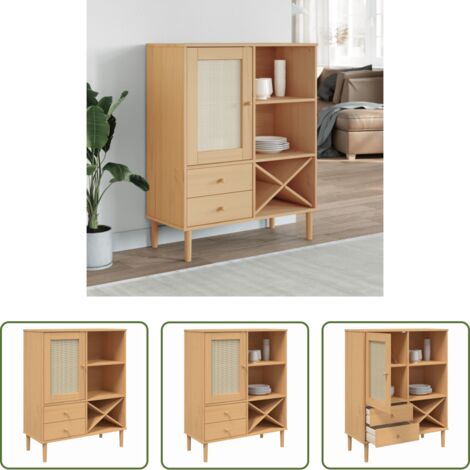 vidaXL Aparador de ratán sintético -  Aparador alto SENJA aspecto de ratán madera marrón 90x40x112 cm