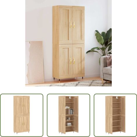 vidaXL Aparador de roble -  Aparador alto madera contrachapada color roble 69,5x34x180 cm