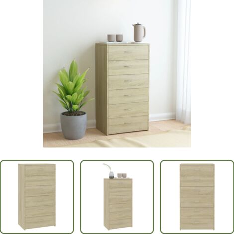 vidaXL Aparador de roble Sonoma -  Aparador 6 cajones contrachapada color roble Sonoma 50x34x96 cm
