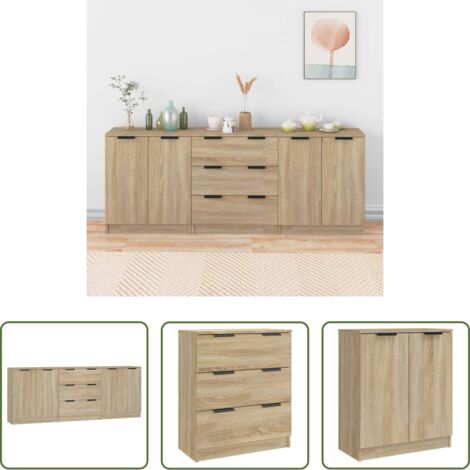vidaXL Aparador de roble Sonoma -  Aparador de 3 piezas madera contrachapada color roble Sonoma