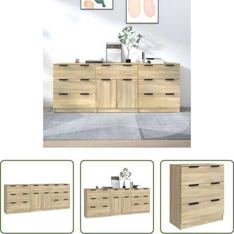 vidaXL Aparador de roble Sonoma -  Aparador de 3 piezas madera contrachapada color roble Sonoma