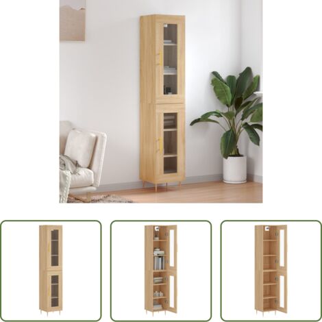 vidaXL Aparador de roble Sonoma -  Aparador de madera contrachapada roble Sonoma 34,5x34x180 cm