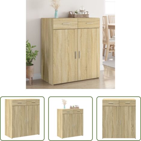 vidaXL Aparador de roble Sonoma -  Aparador de madera contrachapada roble Sonoma 80x42,5x93 cm