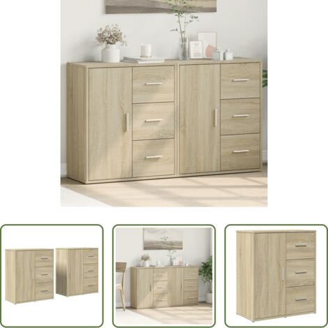 vidaXL Aparador de roble Sonoma -  Aparador de madera de ingeniería 2 uds roble Sonoma 60x31x70 cm