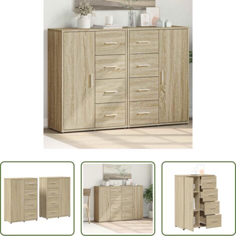 vidaXL Aparador de roble Sonoma -  Aparadores 2 uds madera de ingeniería roble Sonoma 60x31x84 cm