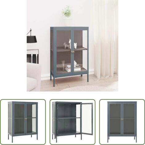vidaXL Aparador gris antracita -  Aparador de acero y vidrio gris antracita 75x35x105 cm