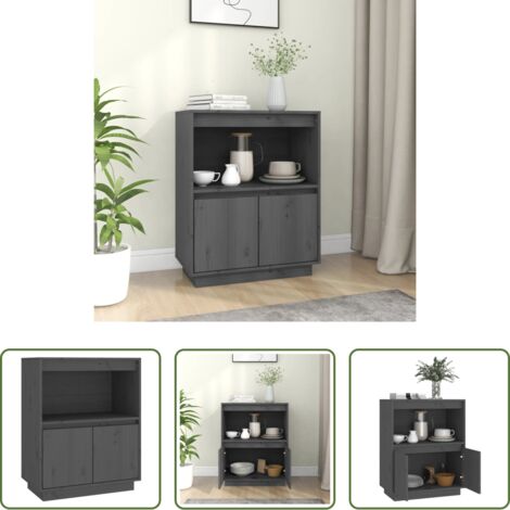 vidaXL Aparador gris -  Aparador de madera maciza de pino gris 60x34x75 cm