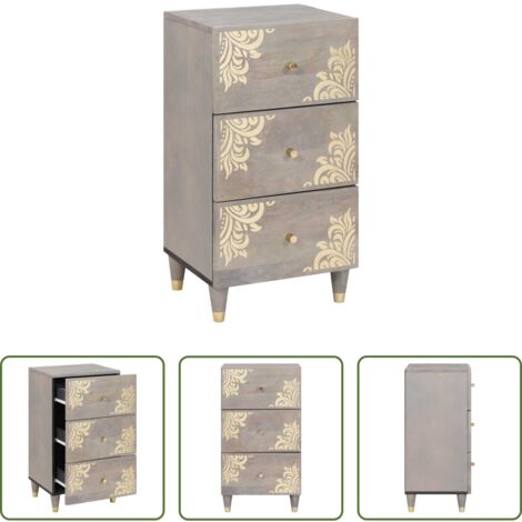 vidaXL Aparador gris -  Aparador Gris y dorado 40 x 33 x 75 cm Madera de mango maciza