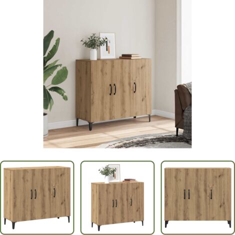 vidaXL Aparador industrial - Aparador de madera de ingeniería roble artisan 90x34x80 cm