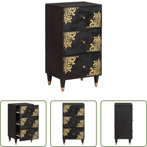vidaXL Aparador moderno -  Aparador con cajón Negro 40 x 33 x 75 cm Madera de mango maciza