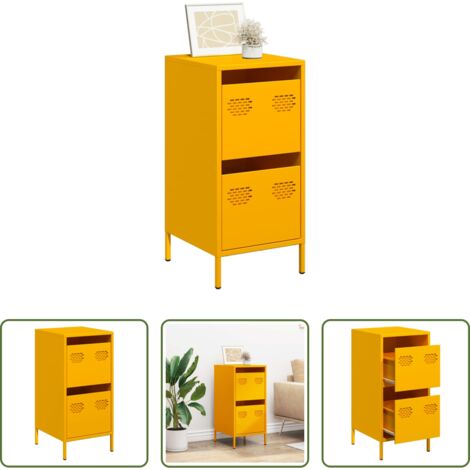 vidaXL Aparador para dormitorio -  Aparador acero laminado en frío amarillo mostaza 35x39x73,5 cm