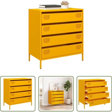 vidaXL Aparador para dormitorio -  Aparador acero laminado en frío amarillo mostaza 68x39x73,5 cm