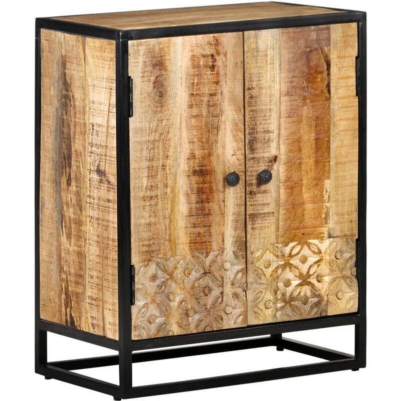 

vidaXL Aparador tallado a mano madera maciza mango blanco 60x35x75 cm - Marrón