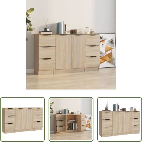 vidaXL Aparadores con puertas -  Aparadores 3 piezas madera contrachapada color roble sonoma