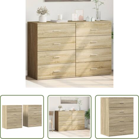 vidaXL Aparadores de roble Sonoma -  Aparadores 2 uds madera de ingeniería roble Sonoma 60x39x80 cm