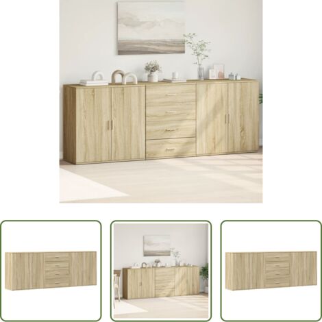 vidaXL Aparadores de roble Sonoma -  Aparadores 3 uds madera contrachapada color roble sonoma