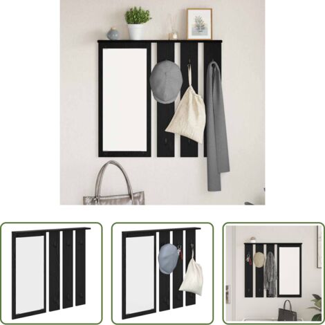 vidaXL Appendiabiti con ganci - Appendiabiti a muro con lo scaffale Rovere nero 84 x 10 x 80 cm