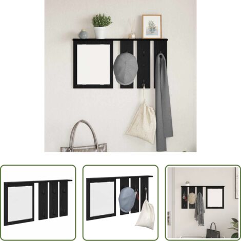 vidaXL Appendiabiti con ganci - Appendiabiti a muro con lo scaffale Rovere nero 85 x 10 x 45 cm