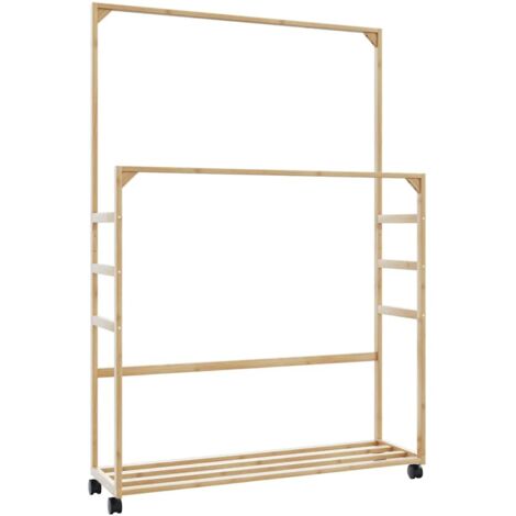 vidaXL Appendiabiti con Ripiani e Ruote 90x35x155 cm in Bambù
