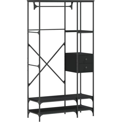 vidaXL Appendiabiti con Scaffali Nero in Legno Multistrato