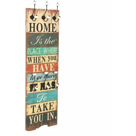 vidaXL Appendiabiti da Parete con 6 Ganci HOME IS 120x40 cm