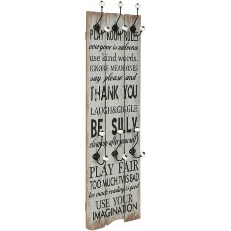 vidaXL Appendiabiti da Parete con 6 Ganci THANK YOU 120x40 cm