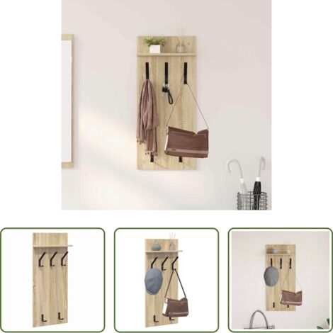 vidaXL Appendiabiti in legno -  Appendiabiti a muro Rovere Sonoma 40 x 10 x 90 cm