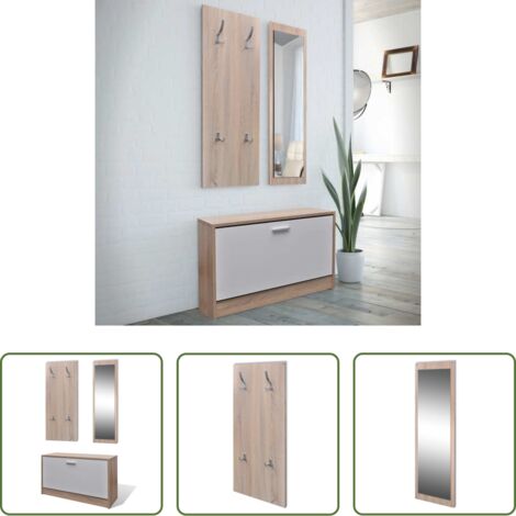 vidaXL Appendiabiti in legno -  Scarpiera in Legno Set 3 in 1 Rovere e Bianco