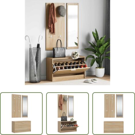 vidaXL Appendiabiti -  Set Scarpiera 3 in 1 Rovere Sonoma Legno Aggregato
