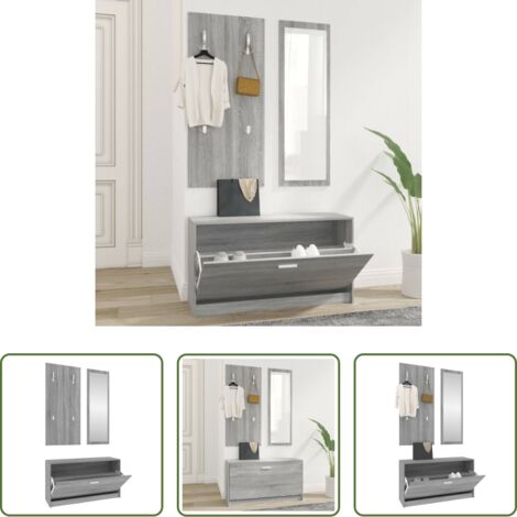 vidaXL Appendiabiti -  Set Scarpiere 3 in 1 grigio sonoma in Legno Multistrato