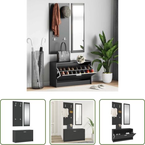 vidaXL Appendiabiti -  Set Scarpiere 3 in 1 Nero in Legno Multistrato