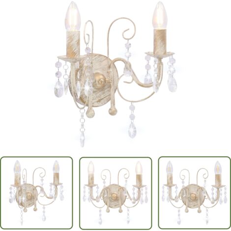 Vidaxl – Applique murale à perles blanc antique 2 ampoules E14 – Métal et acrylique – 29,5 x 29 cm – Tension 230 V AC – Éclairage optimal