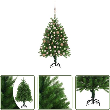 vidaXL Árbol de Navidad con bolas -  Árbol de Navidad preiluminado con luces y bolas verde 120 cm