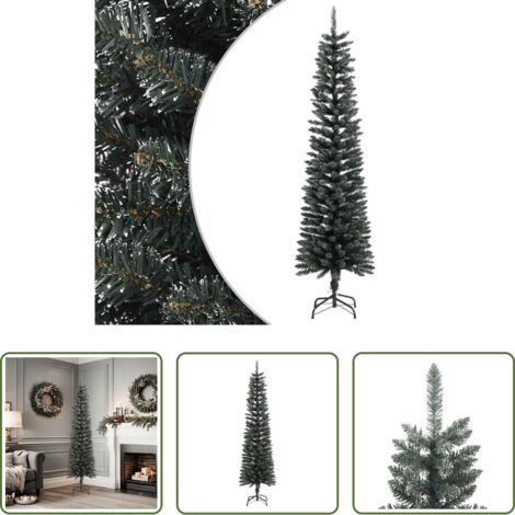 vidaXL Árbol de Navidad con nieve -  Árbol Navidad artificial estrecho con soporte PVC verde 180 cm