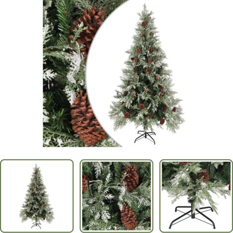vidaXL Árbol de Navidad con piñas -  Árbol de Navidad con piñas verde y blanco PVC y PE 225 cm