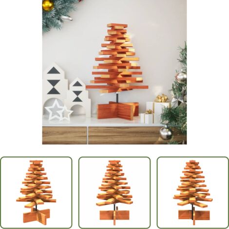 vidaXL Árbol de Navidad de Madera -  Árbol de Navidad de adorno madera maciza pino marrón cera 60 cm