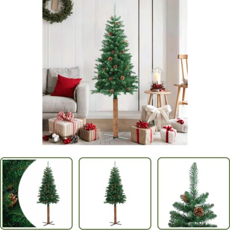 vidaXL Árbol de Navidad de madera -  Árbol de Navidad delgado madera auténtica y piñas PVC 150 cm